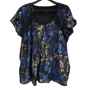 CALVIN KLEIN Black & Blue Short Sleeve Top 1X